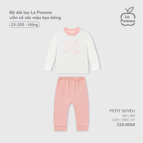 (6M-2Y) LP - Bộ dài tay La Pomme viền cổ sắc màu kẹo bông - Hồng