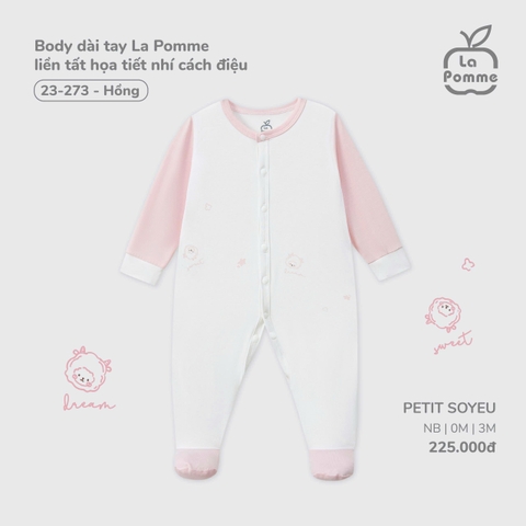 (NB-3M) LP - Body dài tay La Pomme liền tất họa tiết nhí cách điệu - Hồng