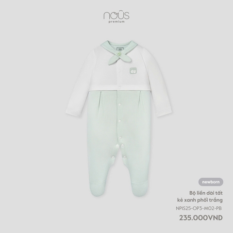 (Newborn) NOUS - Body dài tất kẻ xanh phối trắng - Newborn