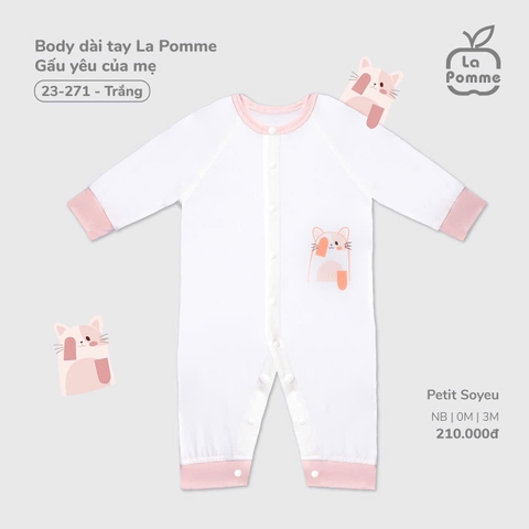 (NB-3M) LP - Body dài tay La Pomme Gấu yêu của mẹ - Trắng