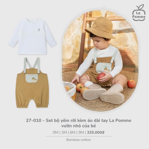 (3M-12M) LP - Set bộ yếm rời kèm áo dài tay La Pomme vườn nhỏ của bé - Nâu