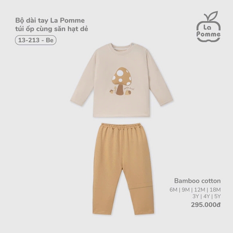 (6M-4Y) LP S40 - Bộ dài tay La Pomme túi ốp cùng săn hạt dẻ - Be