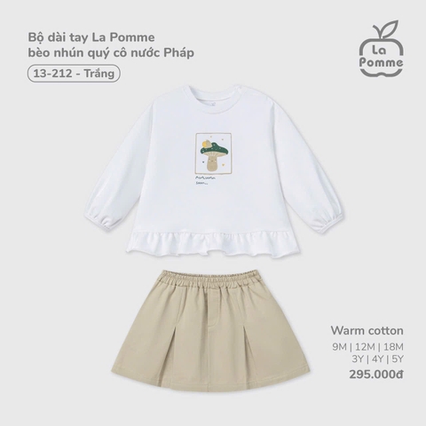 (9M-4Y) LP S40 - Bộ dài tay La Pomme bèo nhún quý cô nước Pháp - Trắng