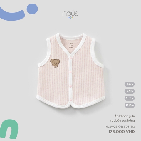 (3M-12M) NOUS MINI - Áo khoác gile vạt bầu sọc hồng - 12-18M