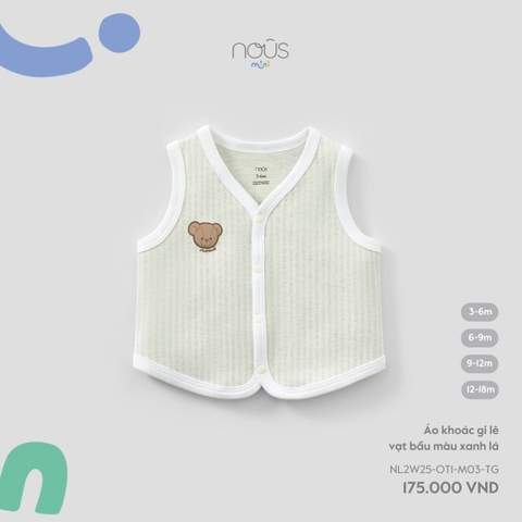 (3M-12M) NOUS MINI - Áo khoác gile vạt bầu màu xanh lá - 12-18M