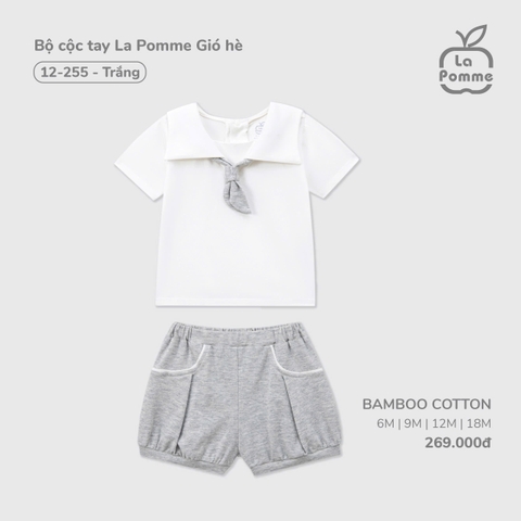 (6M-18M) LP - Bộ cộc tay La Pomme chào ngày mới vui nhộn - Trắng