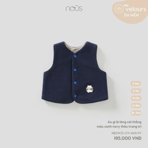 (3M-18M) NOUS - Áo Gile lông cài thẳng màu xanh navy thêu trang trí - - 18-24M