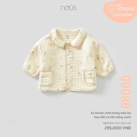 (6M-2Y) NOUS S30 - Áo khoác chần bông màu be họa tiết cô tiên hồng 2-3Y - SS25.T10A