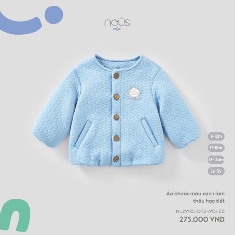 (6M-2Y) NOUS - Áo khoác màu xanh lam thêu họa tiết - 9-12M