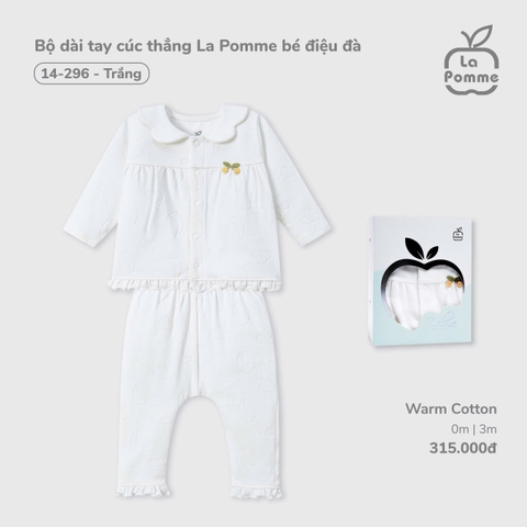 (0M-3M) LP S40 - Bộ dài tay cúc thẳng La Pomme bé điệu đà - Trắng