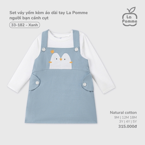 (9M-4Y) LP - Set váy yếm kèm áo dài tay La Pomme người bạn cánh cụt - Xanh