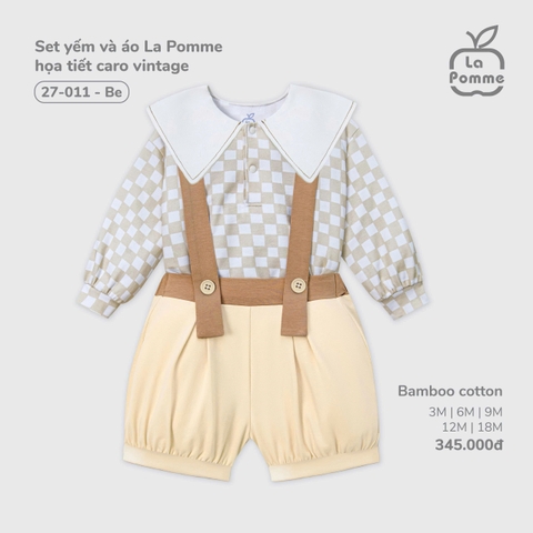 (3M-18M) LP - Set yếm và áo La Pomme họa tiết caro vintage - Be