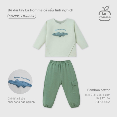 (6M-4Y) LP - Bộ dài tay La Pomme cá sấu tinh nghịch - Xanh lá