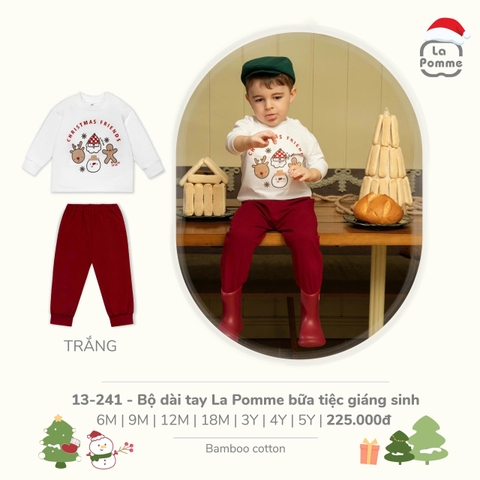 (6M-4Y) LP - Bộ dài tay La Pomme bữa tiệc giáng sinh - Trắng
