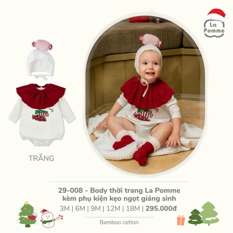 (3M-18M) LP - Body thời trang La Pomme kèm phụ kiện kẹo ngọt giáng sinh - Trắng
