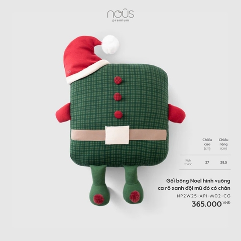 (FS) NOUS S49 - Gối bông Noel hình vuông ca rô xanh đội mũ đỏ có chân - FS