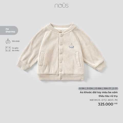 (6M-2Y) NOUS - Áo khoác dài tay màu be xám thêu tàu vũ trụ - - 9-12M