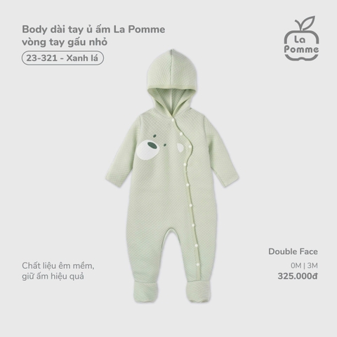 (0M-3M) LP - Body dài tay ủ ấm La Pomme vòng tay gấu nhỏ - Xanh lá