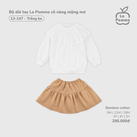 (9M-4Y) LP S40 - Bộ dài tay La Pomme cô nàng mộng mơ - Trắng Be