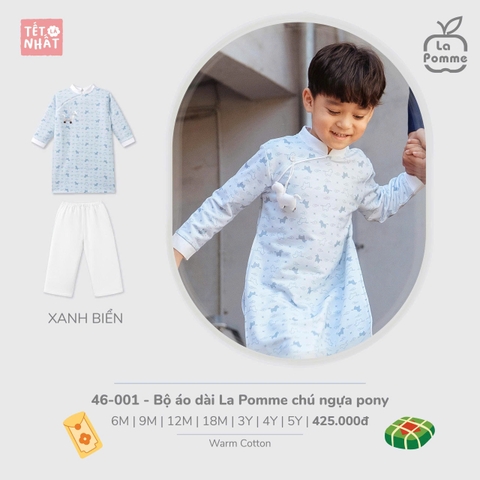 (6M-4Y) LP - Bộ áo dài La Pomme chú ngựa pony - Xanh biển