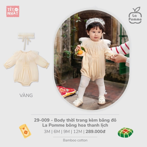 (3M-12M) LP S40 - Body thời trang kèm băng đô La Pomme bông hoa thanh lịch - Vàng