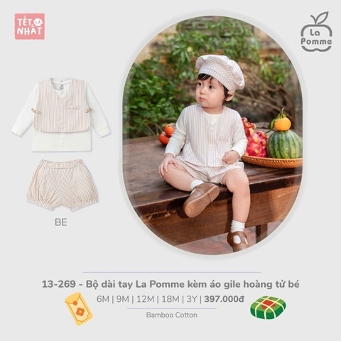 (6M-2Y) LP S40 - Bộ dài tay La Pomme kèm áo gile hoàng tử bé - Be