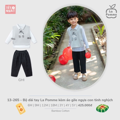 (6M-4Y) LP - Bộ dài tay La Pomme kèm áo gile ngựa con tinh nghịch - Ghi