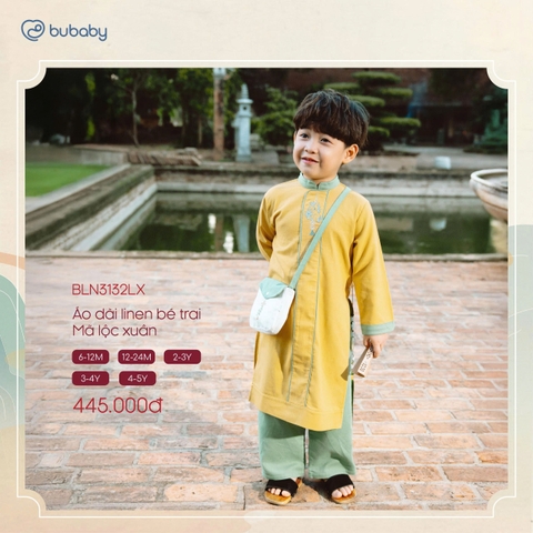 (6M-3Y) BU - Áo dài linen bé trai Mã lộc xuân BLN3132LX - Vàng mơ