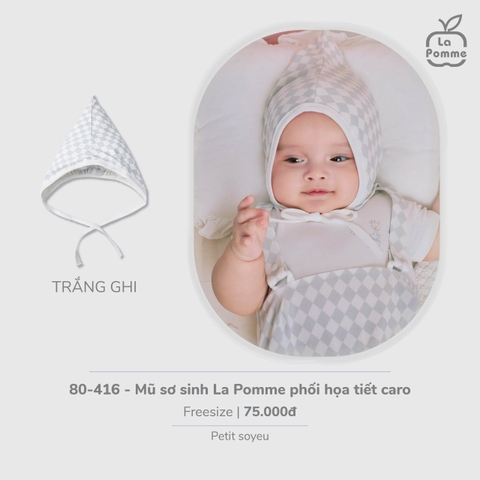 (FS) LP - Mũ sơ sinh La Pomme phối họa tiết caro - Trắng Ghi