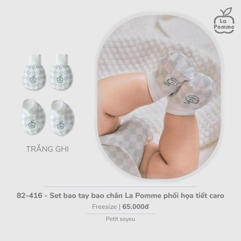 (FS) LP S30 - Set bao tay bao chân La Pomme phối họa tiết caro - Trắng Ghi