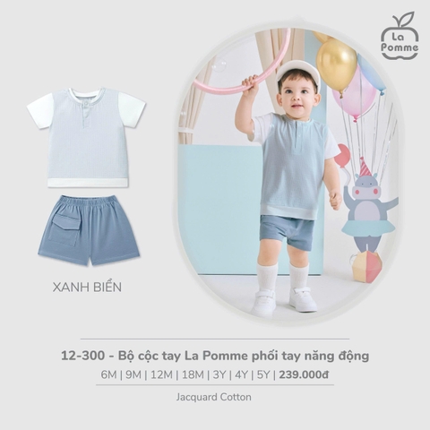 (6M-4Y) LP - Bộ cộc tay La Pomme phối tay năng động - Xanh biển