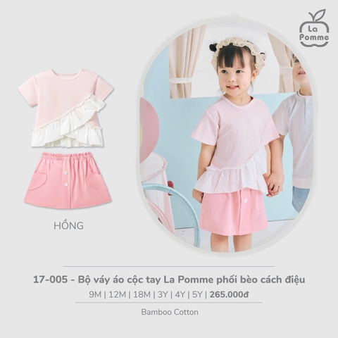 (9M-4Y) LP - Bộ váy áo cộc tay La Pomme phối bèo cách điệu - Hồng