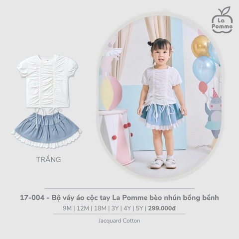 (9M-4Y) LP - Bộ váy áo cộc tay La Pomme bèo nhún bồng bềnh - Trắng