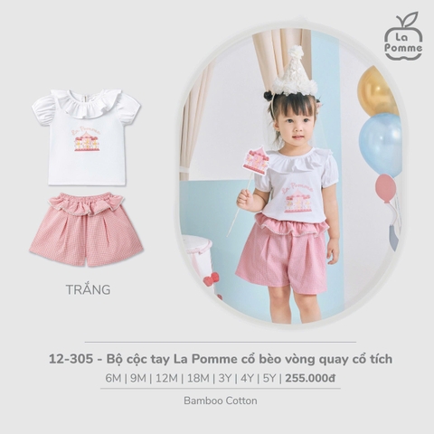 (6M-4Y) LP - Bộ cộc tay La Pomme cổ bèo vòng quay cổ tích - Trắng