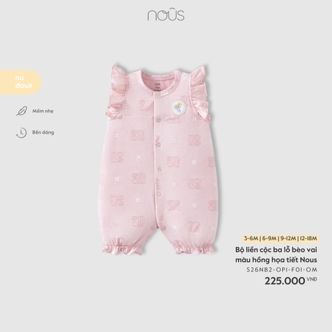 (3M-12M) NOUS - Bộ liền cộc ba lỗ bèo vai màu hồng họa tiết Nous - 3-6M