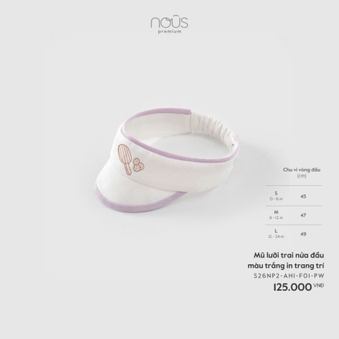 (SML) NOUS - Mũ lưỡi trai nửa đầu màu trắng in trang trí - L