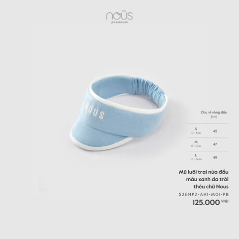 (SML) NOUS - Mũ lưỡi trai nửa đầu màu xanh da trời thêu chữ Nous - S