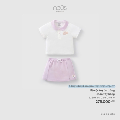 (6M-4Y) NOUS - Bộ cộc tay áo trắng chân váy hồng - 4-5Y