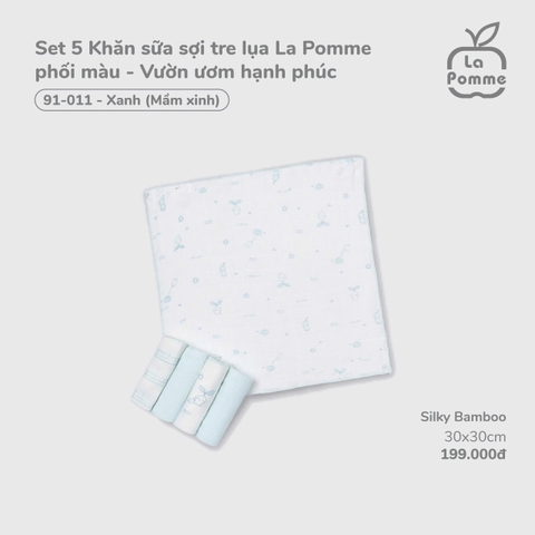 (FS) LP - K001 Set 5 Khăn sữa sợi tre lụa La Pomme phối màu - Xanh (mầm xinh)