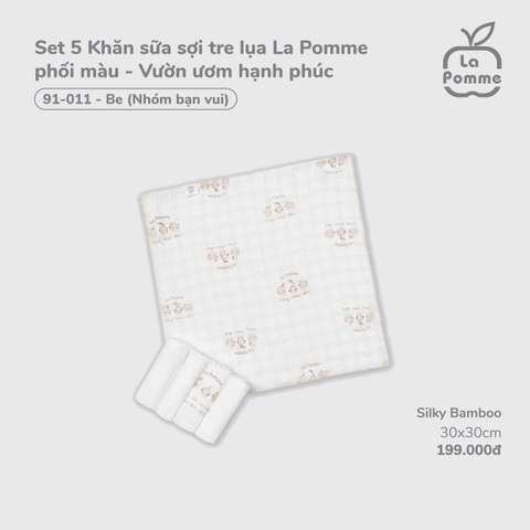 (FS) LP - K001 Set 5 Khăn sữa sợi tre lụa La Pomme phối màu - Be (nhóm bạn vui)