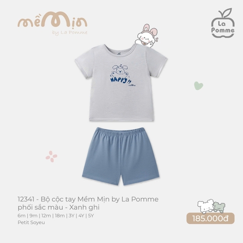 (6M-4Y) LP - Bộ cộc tay Mềm Mịn by La Pomme phối sắc màu - Xanh ghi