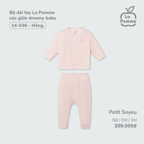 (NB-3M) LP - Bộ Dài Tay La Pomme Cúc giữa Dreamy Baby - Hồng DB