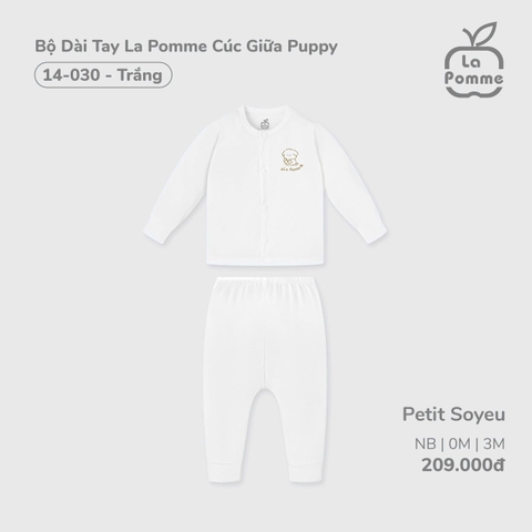 (NB-3M) LP - Bộ Dài Tay La Pomme Cúc Giữa Puppy - Trắng Puppy