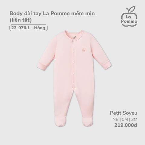 (0M-3M) LP - Body dài tay La Pomme mềm mịn (liền tất) - Hồng
