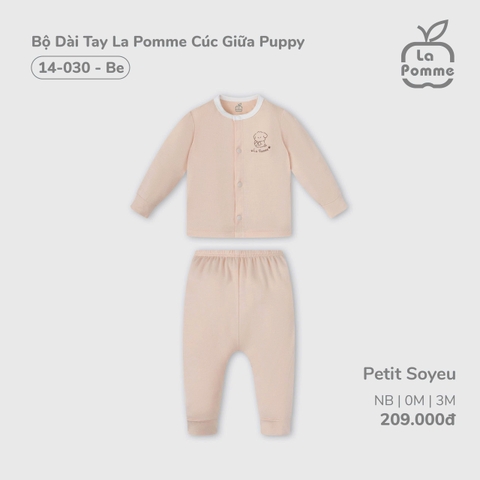 (NB-3M) LP - Bộ Dài Tay La Pomme Cúc Giữa Puppy - Be PP