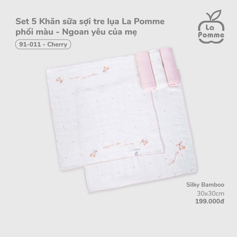 (FS) LP - K001 Set 5 Khăn sữa sợi tre lụa La Pomme phối màu (30x30cm) - Ngoan yêu của mẹ