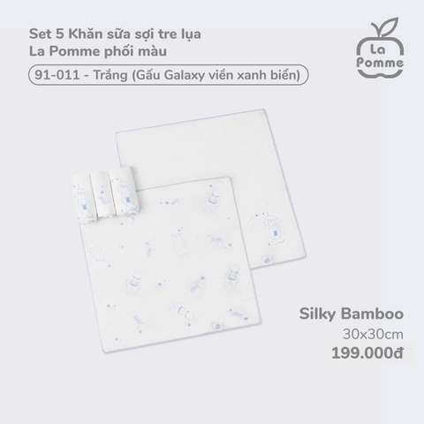 (FS) LP - Set 5 Khăn sữa sợi tre lụa La Pomme phối màu (30x30cm) - Trắng (Xanh biển)