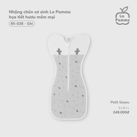 (SML) LP - Nhộng chũn sơ sinh La Pomme họa tiết hươu mềm mại - Ghi
