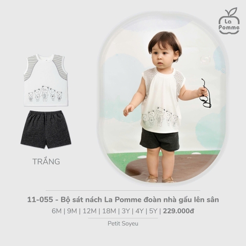 (6M-4Y) LP - Bộ sát nách La Pomme đoàn nhà gấu lên sân - Trắng