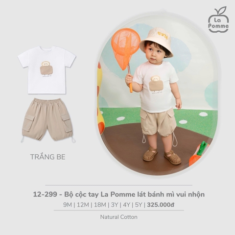 (9M-4Y) LP - Bộ cộc tay La Pomme lát bánh mì vui nhộn - Trắng Be